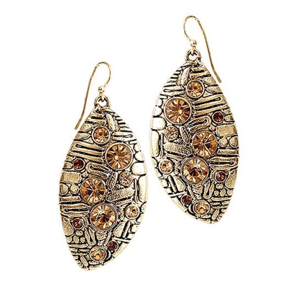 Brown Gold Dangle Earrings with Stones
